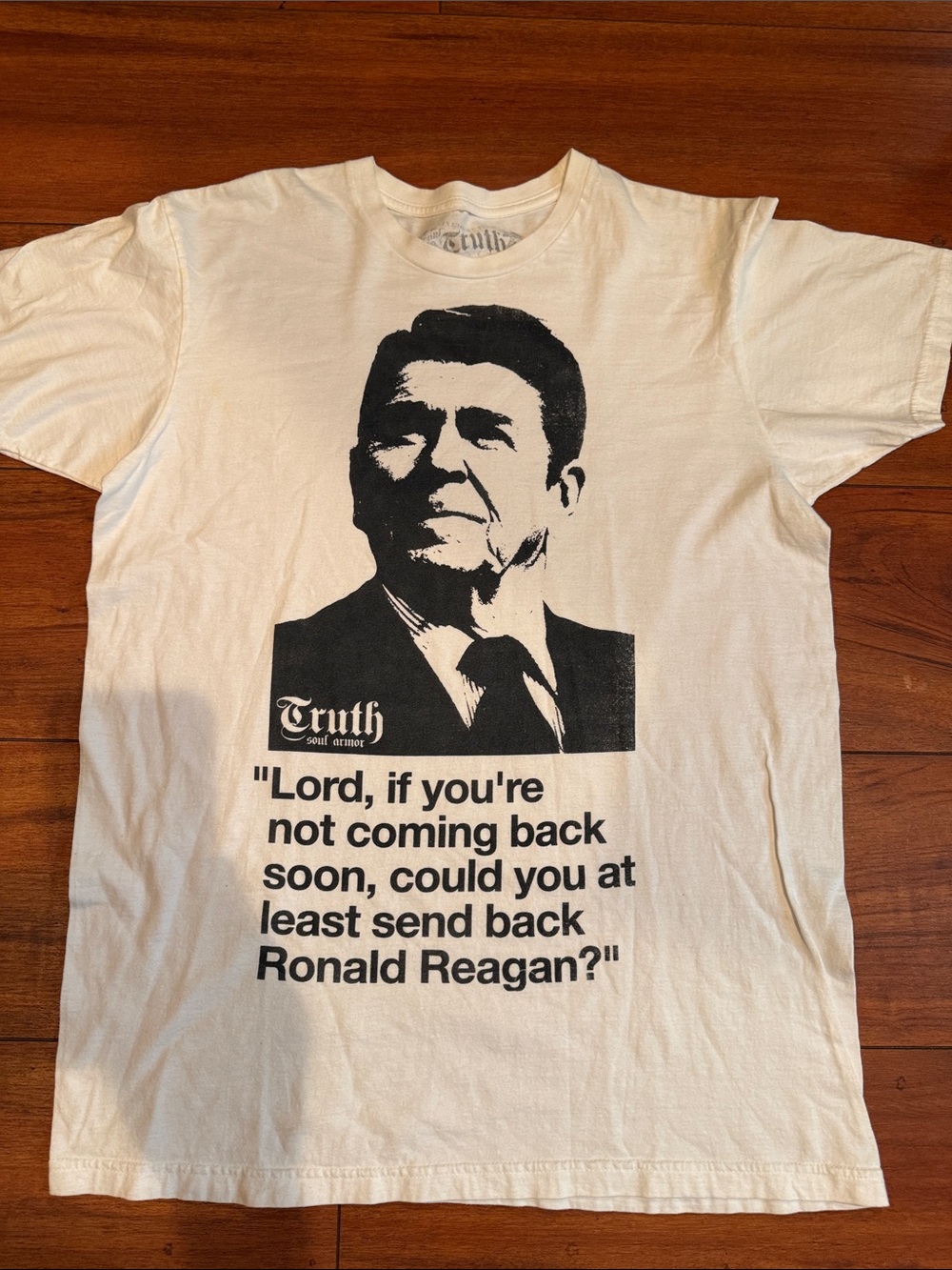 Truth White Tee with Black Ronald Reagan Graphic